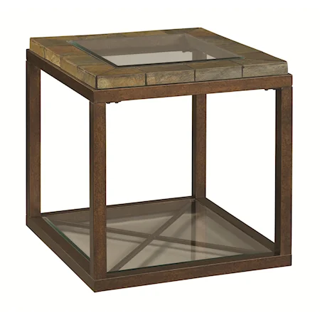 Lubbock Square End Table with Glass Surface and Slate Accents